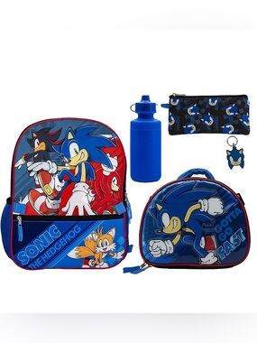 Sonic the Hedgehog 5Pc Backpack Set Lunch Bag Bottle Pencil Case Keychain Kids
